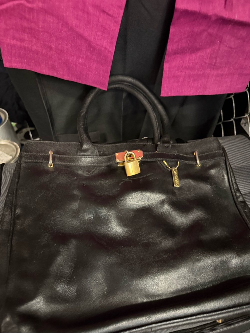 Black Leather Top-Handle Satchel with Gold Hardware - Picture 2 of 2
